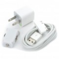 Mini adaptador de energia AC/carro USB + Kit de cabo de carregamento/dados para iPhone3G/3GS/4/iPad - branco