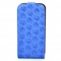 Elegante flor padrão PU couro cobrir caso protetor para iPhone 4 - Deep Blue