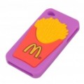 Criativo fritas padrão protetora Soft Silicone Case para iPhone 4 - roxo + amarelo + vermelho