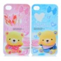 Bonito Lovely Bear amantes volta caso protetor para iPhone 4 - branco + azul + rosa (par)