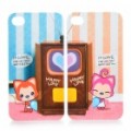 Bonito Cartoon Fox Ali amantes volta caso protetor para iPhone 4 - branco + azul + rosa (par)