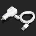 Carro cigarro Powered USB adaptador / carregador c / 2 portas USB + cabo para iPhone / iPod / iPad - branco