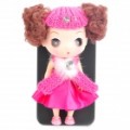 Bonito titular caso & Stand protectora com a boneca de Ddung para o iPhone 4 / 4S - Deep Pink + preto