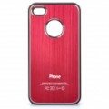 Plástico protetora + Brushed Metal Back Case para iPhone 4 / 4S - vermelho + preto