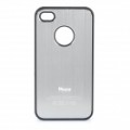 Plástico protetora + Brushed Metal Back Case para iPhone 4 / 4S - prata + preto