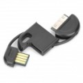 Mini chaveiro estilo USB carregador portátil para iPhone/iPad/iPod - preto