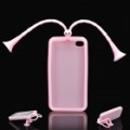 Bonito gafanhoto Silicone volta caso protetor com antenas de xícara de sucção para iPhone 4 / 4S - Pink