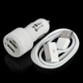 Carro cigarro Powered Charger Adapter com / Dual USB + cabo de dados/carregamento USB para o novo iPad - branco