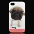 Bonito Pug filhote padrão plástico volta caso protetor para iPhone 4 / 4S - branco