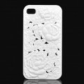 Elegante esculpido Rose Pattern plástico volta caso protetor para iPhone 4 / 4S - branco