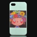 Sorridente menina padrão plástico volta caso protetor para iPhone 4 / 4S - verde