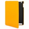 PU couro cobrir PC volta caixa protectora com Smart Cover para o novo iPad - amarelo