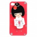 Japonês Doll estilo plástico caixa protectora com pequeno espelho para iPhone 4/4S - vermelho