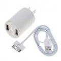 Adaptador USB duplo com dados USB + cabo de carregamento para o iPhone 3G/3GS - White (100 ~ 240V / US Plug)