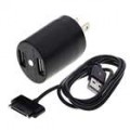 Adaptador USB duplo com dados USB + cabo de carregamento para o iPhone 3G/3GS - preto (100 ~ 240V / US Plug)