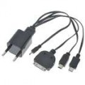 Universal carregador/adaptador de corrente USB + adaptadores USB para iPhone3GS/4/Nokia/HTC + mais (preto)