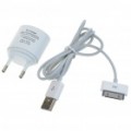 Elegante Mini USB Power Adapter com dados USB + cabo de carregamento para iPhone 4/iPad - branco (100 ~ 240V)