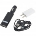 Adaptadores de energia AC/carro + cabo de dados/carregamento USB para iPhone 4/3GS - branco + preto (100 ~ 240V / US Plug)