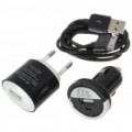 Adaptadores de energia AC/carro + USB & Charging Cable carregador de conjunto de dados para iPad/iPhone - Black (110 ~ 240V)