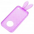 Bonito Coelho orelha estilo caso protetor + Full Body Guard + pano para iPhone 4 - roxo