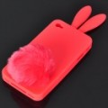 Bonito Coelho orelha protetora silicone com espessa cauda titular para iPhone 4 (vermelho)