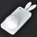 Bonito Coelho orelha protetora silicone com espessa cauda titular para iPhone 4 (branco)