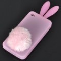 Bonito Coelho orelha protetora silicone com espessa cauda titular para iPhone 4 (rosa)