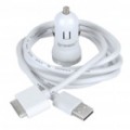 Carro cigarro Powered USB adaptador/carregador + cabo USB para iPhone/iPad - branco