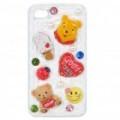 Bonito 3D creme Winnie the Pooh estilo ABS volta caso protetor para iPhone 4