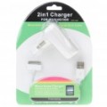 Duplo USB transformador/carregador + cabo USB para Samsung P1000/iPad/iPhone 3GS/4 - branco (100 ~ 240V)