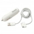 Carro cigarro Powered USB adaptador/carregador + cabo USB para iPhone 4/3GS/iPod Touch 4/iPad - branco