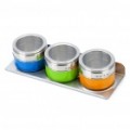 Aço inox magnético tempero latas - amarelo + azul + verde (conjunto de 3 peças)