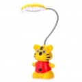 Bonito Cartoon Tiger Style recarregável flexível 2-modo branco 18-LED mesa luz candeeiro de mesa (amarelo)