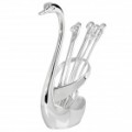 Elegante nobre Swan estilo titular + fruta Forks Kit - prata (Pack de 7 peças)