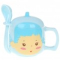 Bonito Cartoon Girl plástico caneca xícara com colher conjunto - azul (250 ml)