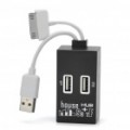 USB 2.0 Hub + leitor de cartão com cabo de dados/carregamento para iPhone/iPad - preto