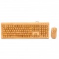 Elegante 108-chave Natural integral bambu com fio USB teclado com USB Combo Mouse ótico