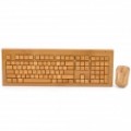 Elegante 108-chave Natural bambu Wireless teclado completo com Combo Mouse ótico (2 x AAA / 2 x AAA)