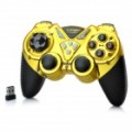 2.4 GHz Dual-Shock sem fios controlador de jogos gamepad com receptor USB para PC - dourado + preto (4 x AAA)