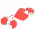 Compacto adaptador de USB para Mini USB/Micro USB/DC 2.0 mm cabo de carregamento/dados - vermelho