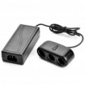 3-Soquete carro cigarro Power Splitter com adaptador & 3-Flat-Pin Plug Power Cable - preto (120W)