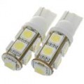 T10 2W 6500K 126-lúmen 9-SMD LED carro branco lâmpadas (par/DC 12V)